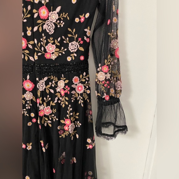 French Connection Eve midi dress with embroidery and mesh detailing in black - Picture 10 of 11